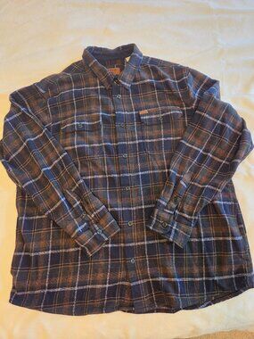 Orvis Heavy Flannel Shirt Jacket Shacket Men's XXL Navy Brown Pockets
